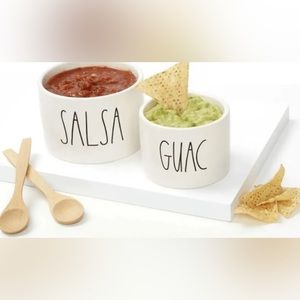 Rae Dunn Guacamole and Salsa Bowls With 2 Wooden Spoons NEW with box